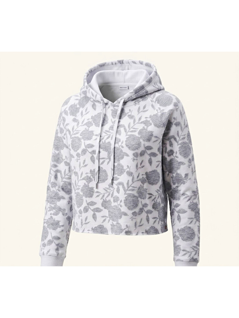 CALIA by Carrie Underwood Womens Floral Fleece Pullover Hoodie Gray/White S